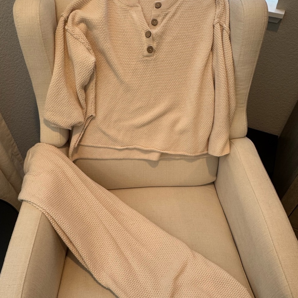 Free People Cozy Knit Two-Piece Loungewear Set in Cream